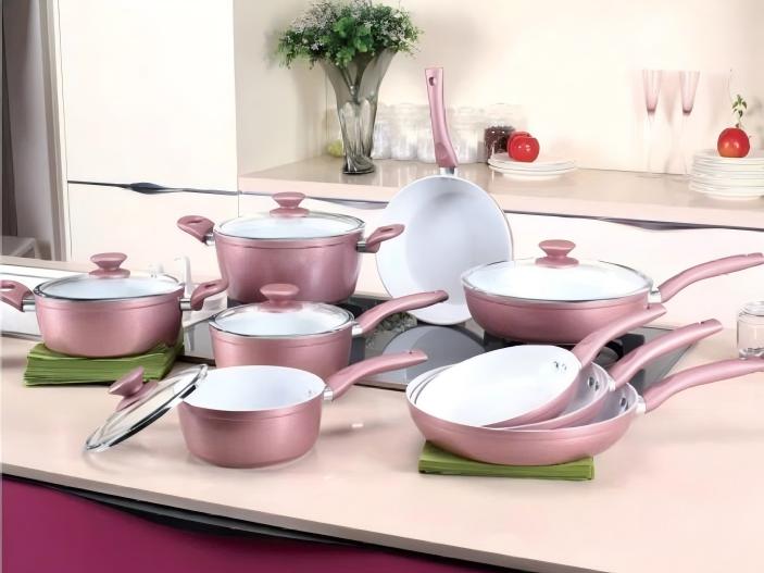 Forged 14pc Pink Ceramic Cookware Pots And Pans