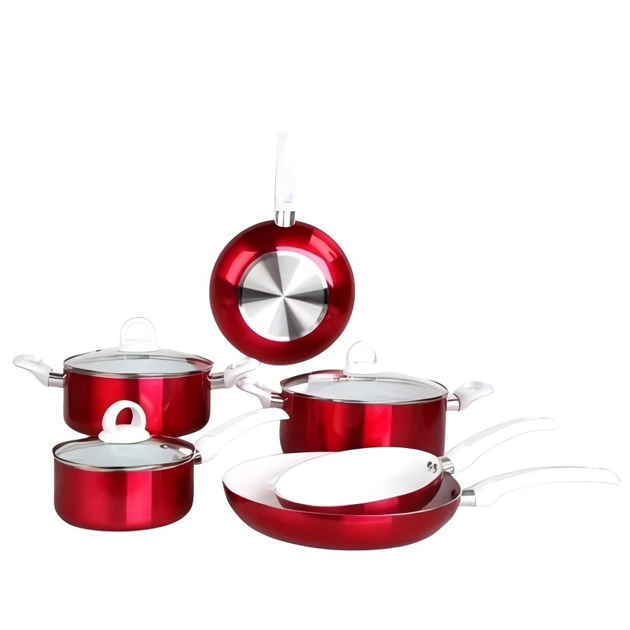 9Pcs Red Shimmer Aluminum Nonstick Cookware Set