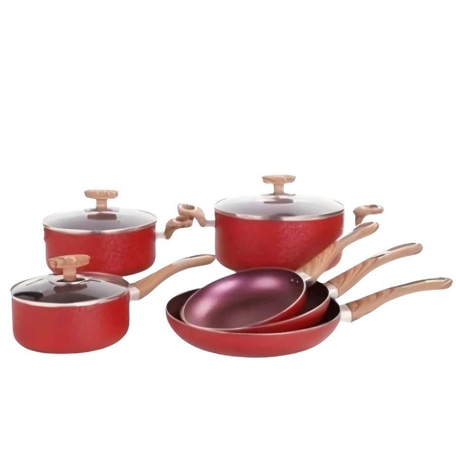 Red Pots And Pans Nonstick 9Pcs Kitchen Cookware Set